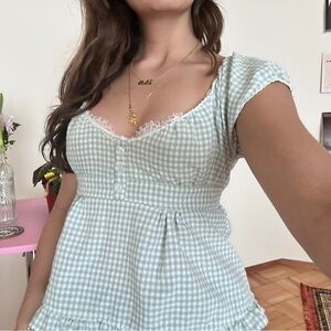 Brandy Melville Inspired Light Green Gingham Blouse